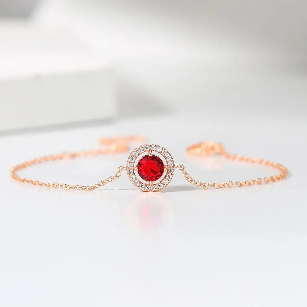 Classic Pink Bracelet with Red Stones and Crystals