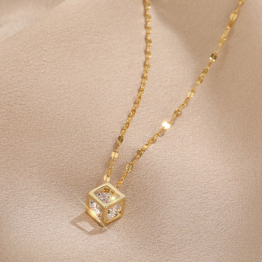Vintage Necklace with Square Pink Pendant